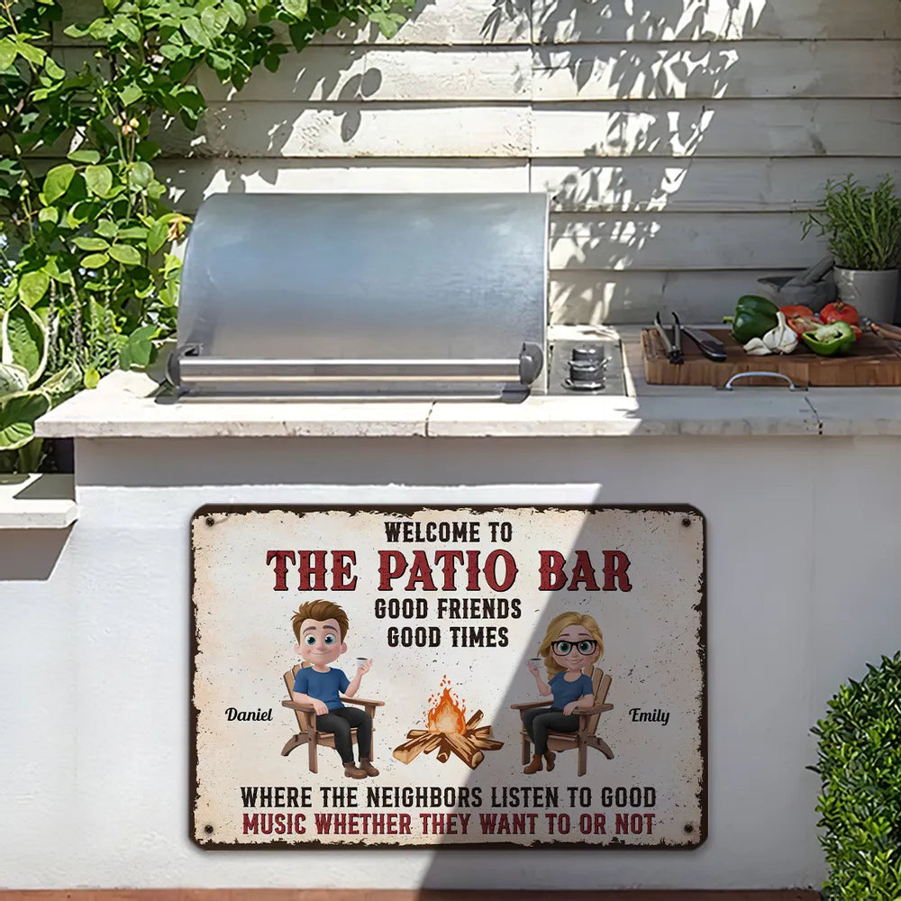 Welcome to The Backyard Bar Rectangular Iron Sign โ Personalized Couple's Gift for Home Decor