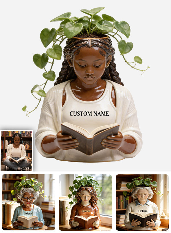 Reading Lady Plant Pot - Personalized Book Acrylic Pot