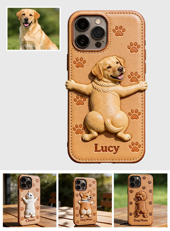 Pet Mom, Dog Lovers Gift Idea - Personalized Dog 3D Embossed Leather Phone Case