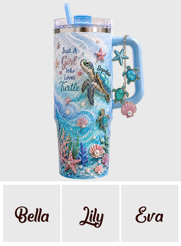 Love Turtle - Personalized Turtle Handle Tumbler With Charms