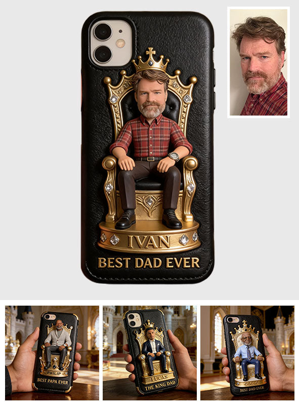 The King Dad - Personalized Father 3D Embossed Leather Phone Case
