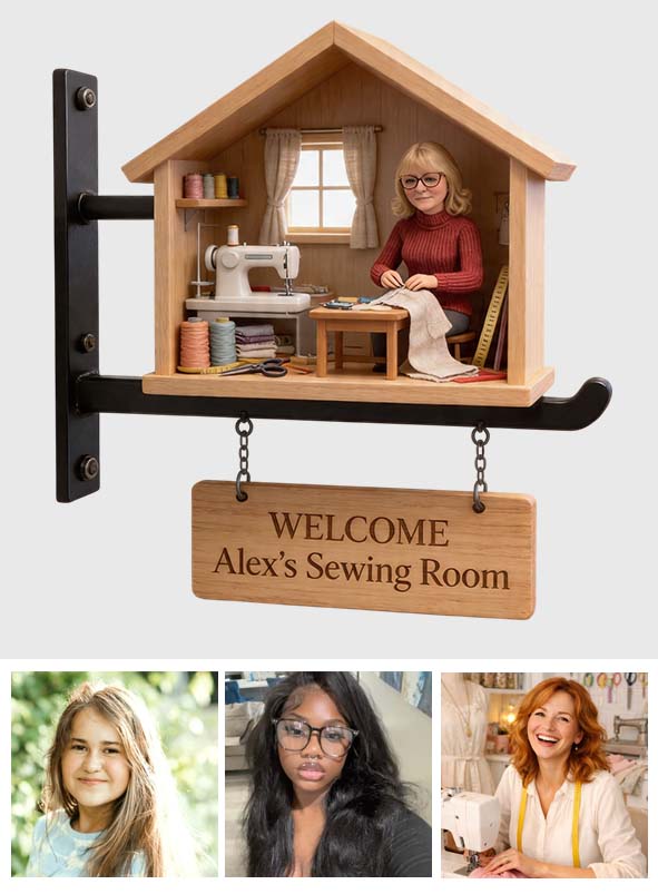 Sewing Room Miniature Sign - Personalized Sewing Wooden Wall Mount Sign