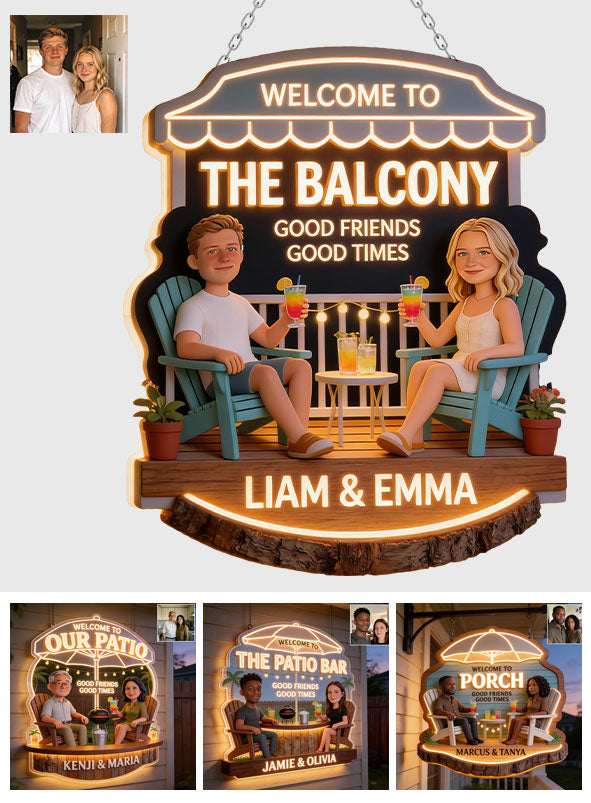 Welcome Patio Backyard Good Friends Good Times - Personalized Backyard LED Light Acrylic Sign