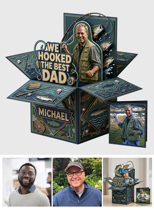 We Hooked The Best Dad - Personalized Father Pop Up Box Card