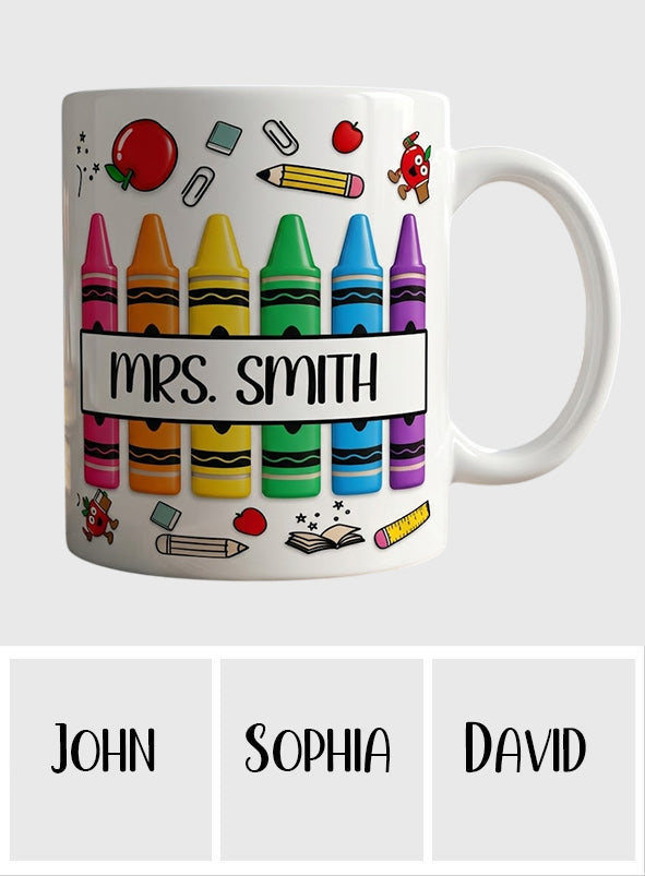 Pencil Crayon Teacher Mug - Personalized Teacher Mug