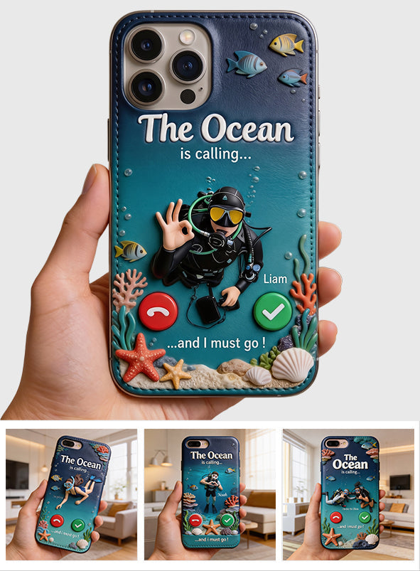 Tropical Sea Life - Personalized Scuba Diving 3D Embossed Leather Phone Case
