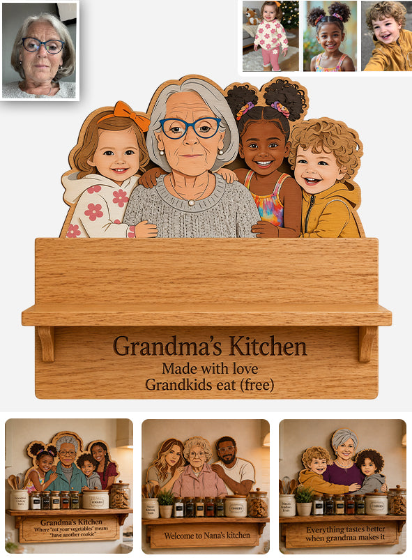 Grandma's Kitchen - Personalized Grandma Wooden Floating Shelf