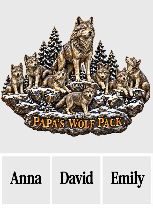 Papa's Wolf Pack - Personalized Wolf 3D Printed Cut Metal Sign