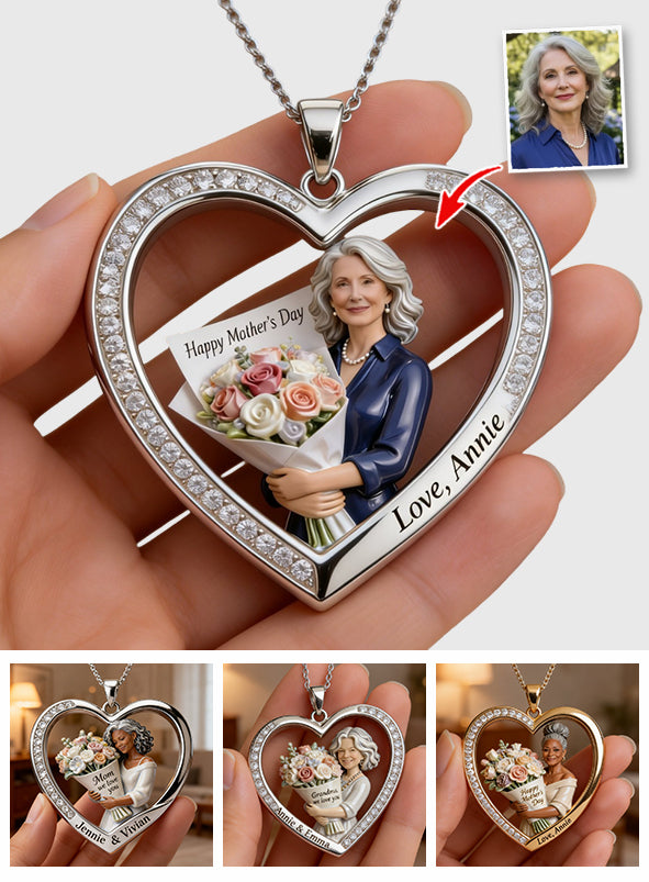 Mother's Day Flower Hug Necklace - Personalized Mother Shaped Metal Pendant Necklace
