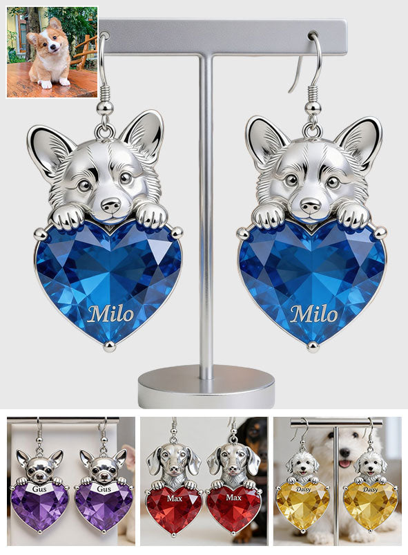 Pet On Heart - Personalized Dog Earrings