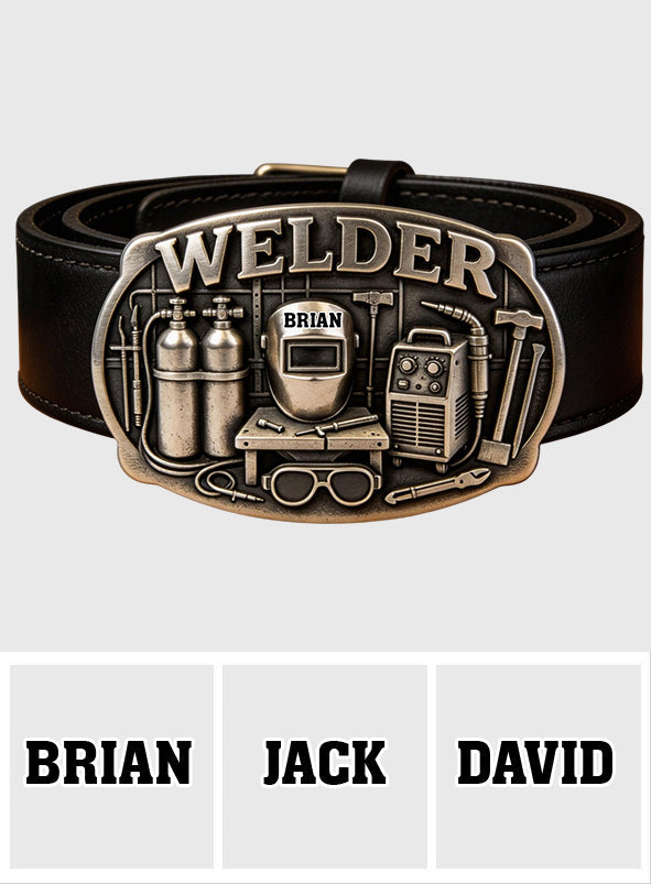 Proud Welder - Personalized Welder Leather Belt With Shaped Buckle