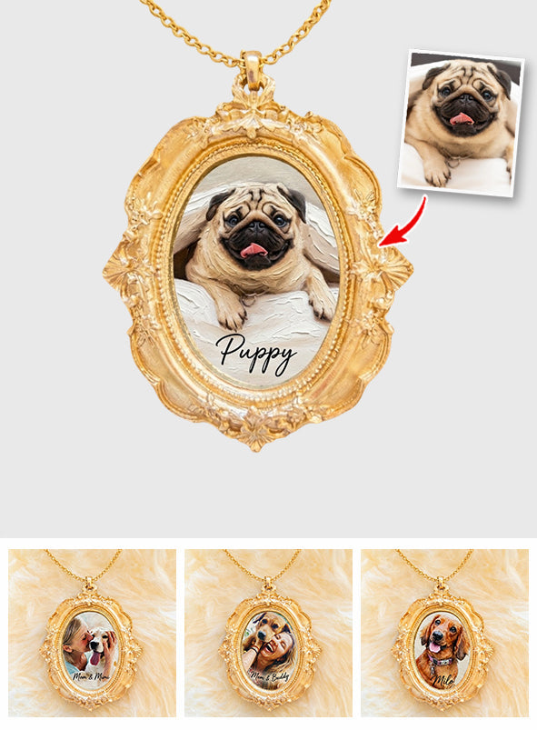 Pet Potrait, Gift for Pet Moms - Personalized Dog Shaped Metal Pendant Necklace