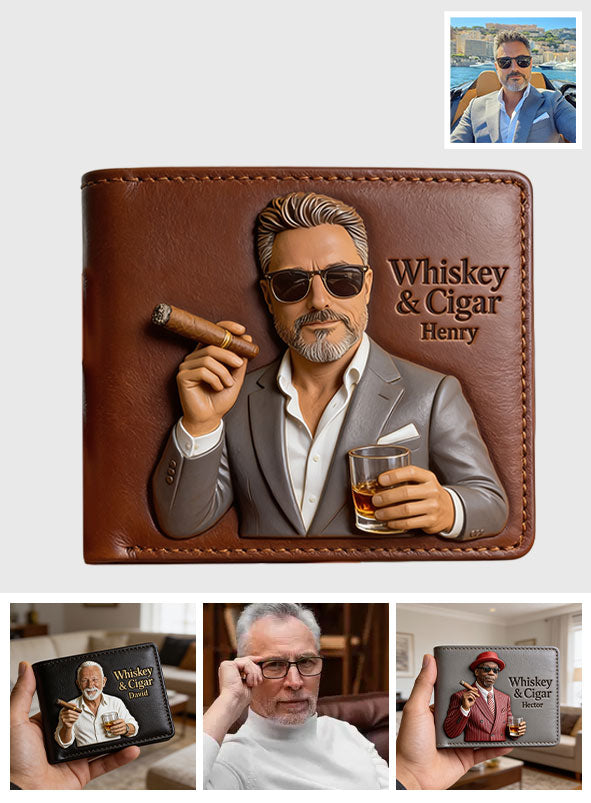 Whiskey & Cigar - Personalized Whisky Leather Wallet