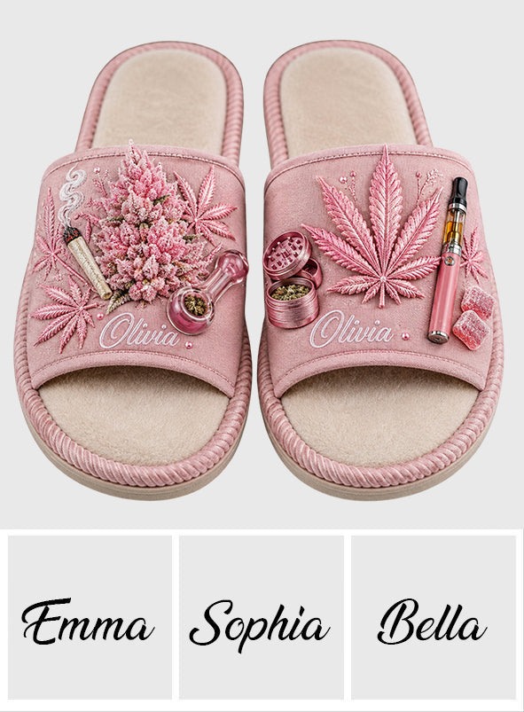 Cannabis Leaf Embroidered - Personalized Weed Open-Toe Slippers