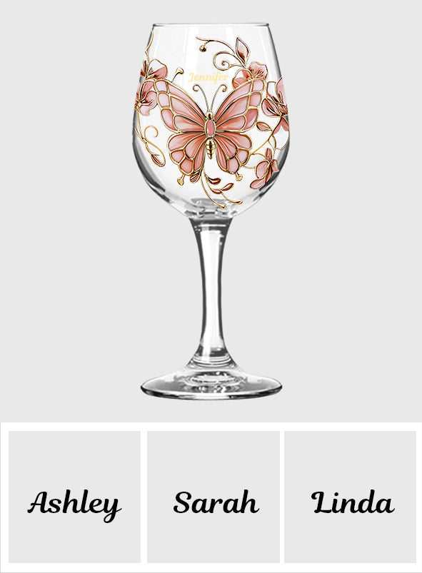 Pink Glass Butterfly - Personalized Butterfly Wine Glass With Long Stem