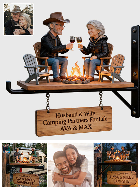 Welcome To Our Campsite - Personalized Camping Wooden Wall Mount Sign