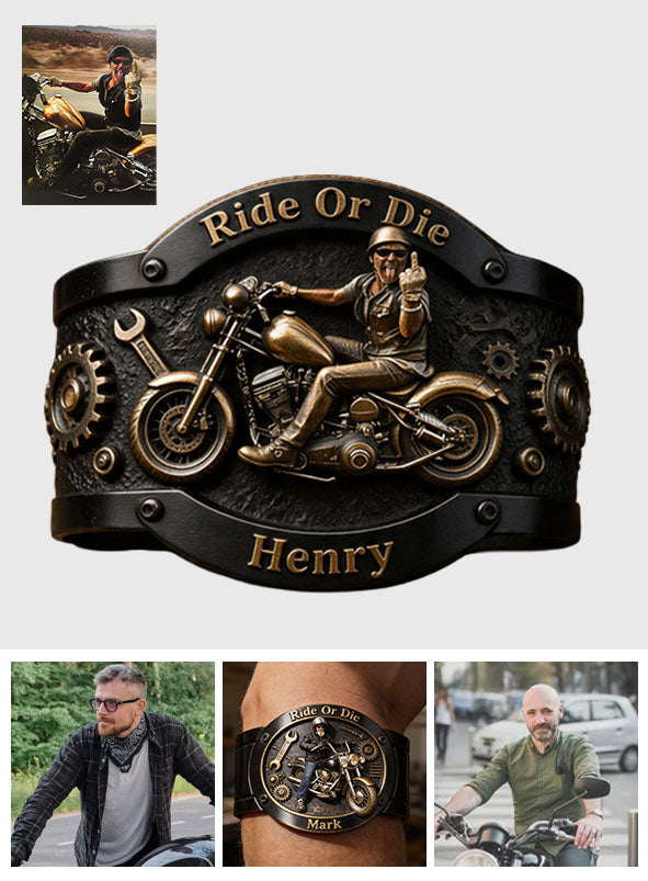 Ride Or Die - Personalized Biker Shaped Cuff Bracelet