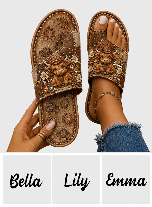 Love Highland Cow - Personalized Highland Cow Open Toe Sandals
