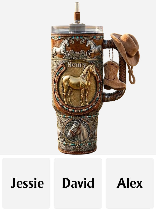 Love Horses - Personalized Horse Tumbler With Plush Charm