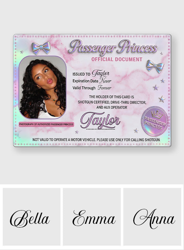 Passenger Princess Card - Personalized Couple Shaped Car Visor Clip
