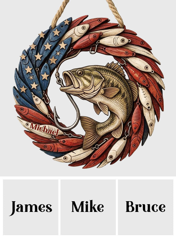 USA 250th Bass - Personalized Fishing Custom Shaped Wood Sign