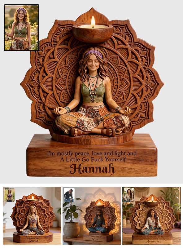 Namaste - Personalized Hippie Custom Shape Wooden Candle Holder