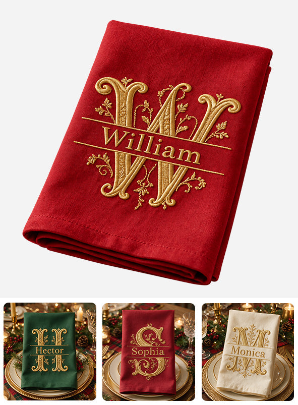 Initial Napkin - Christmas Gift - Home For The Holidays - Personalized Family Towel
