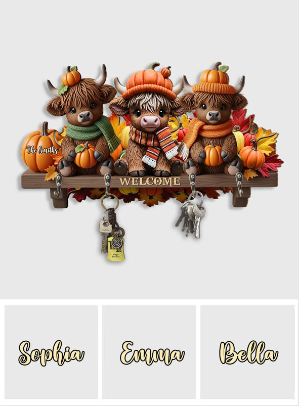 The Most Wonderful Time Of The Year - Personalized Highland Cow Custom Shaped Key Rack