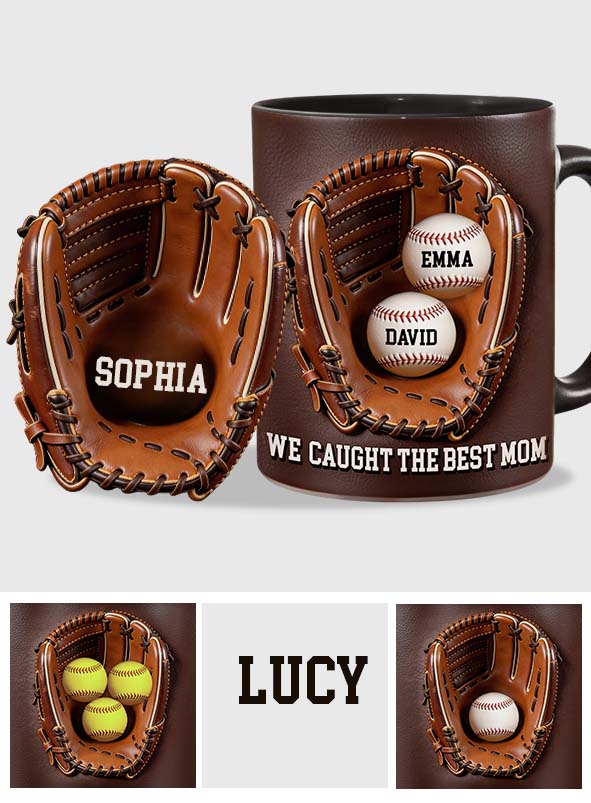 We Caught The Best Mom - Personalized Baseball Accent Mug & Shaped Coaster