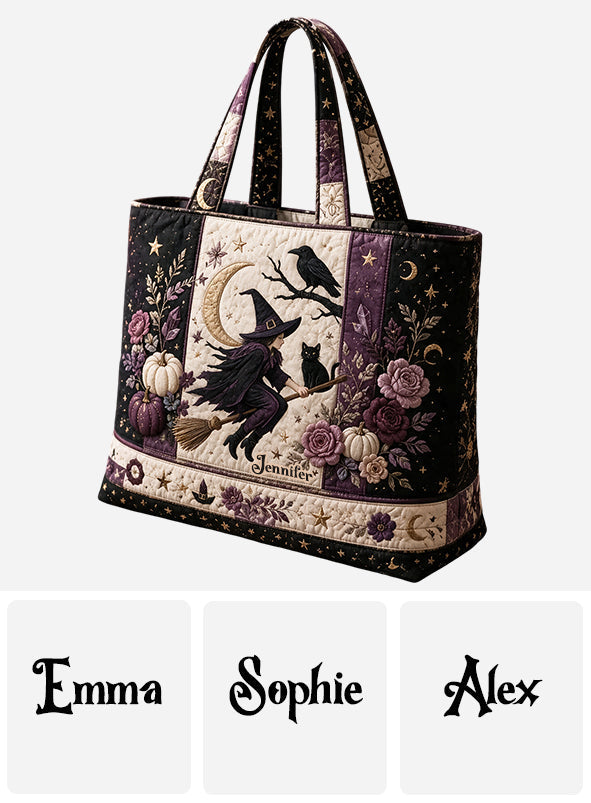 Crescent Moon Crow Witch - Personalized Witch Quilted Tote Bag