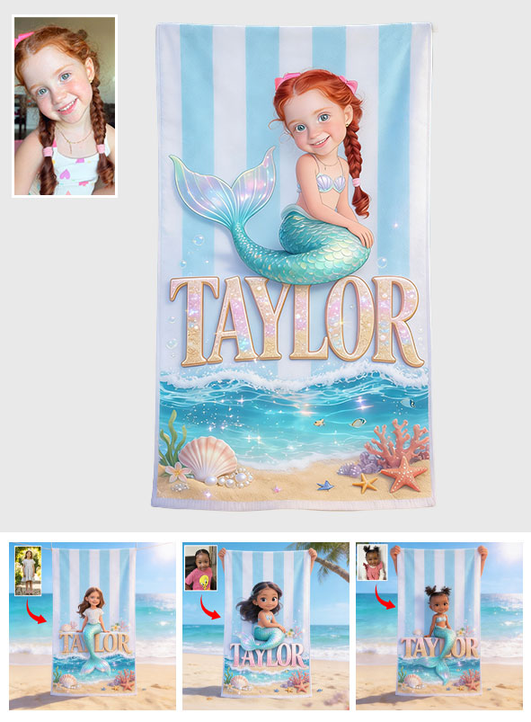 Mermaid Lover, Summer Vibes - Personalized Kid Quick-dry Beach Towel/ Bath Towel