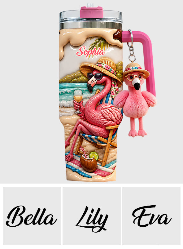Pink Flamingo - Personalized Flamingo Tumbler With Plush Charm