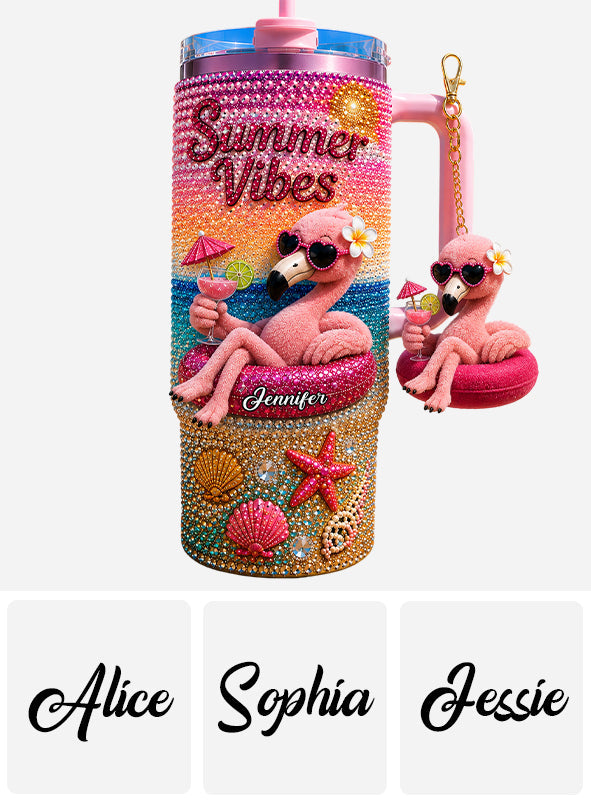 Love Flamingo Summer Vibes - Personalized Flamingo Tumbler With Plush Charm