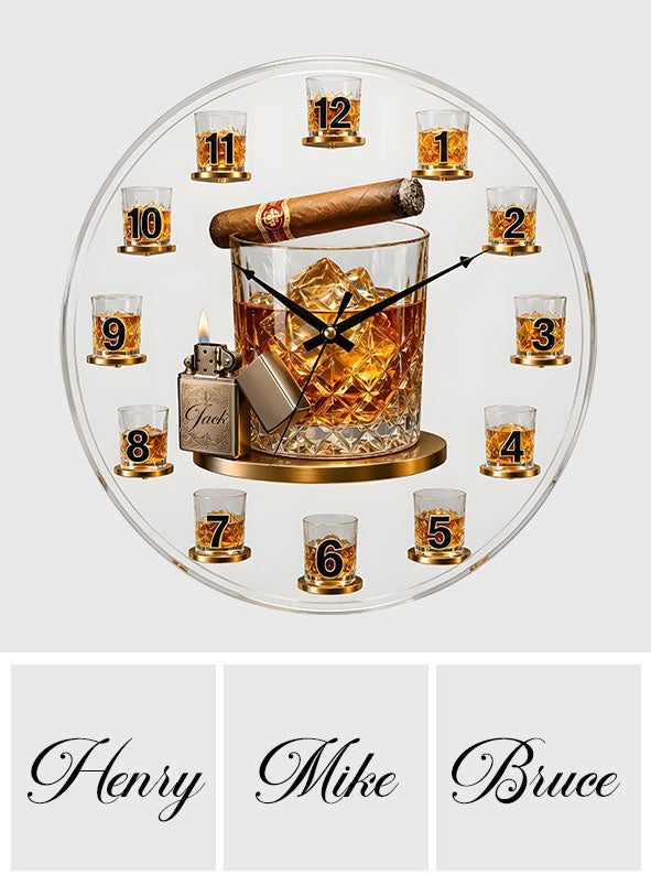 Time For Whiskey & Cigar - Personalized Whisky Acrylic Wall Clock