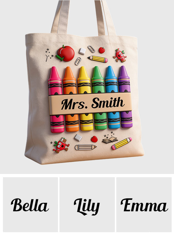 Pencil Crayon Teacher Tote Bag - Personalized Teacher Tote Bag