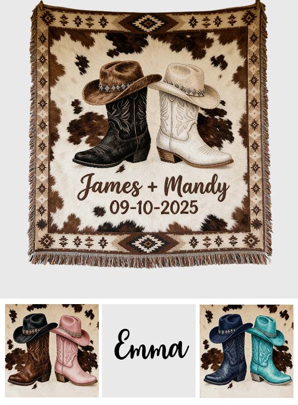 We Got This, Farmhouse Decoration, Cowboy Cowgirl Couple - Personalized Western Outfit Woven Blanket