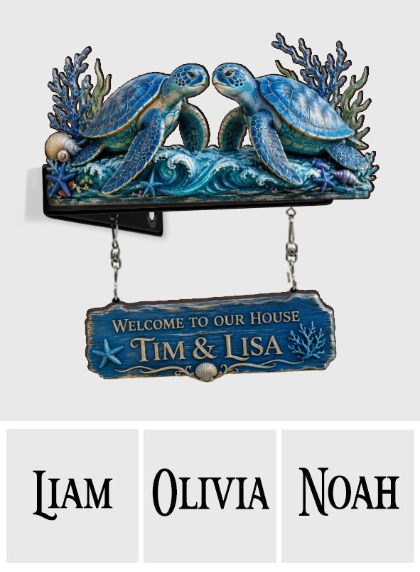 Turtle Couple Door Decoration - Personalized Turtle Wooden Wall Mount Sign