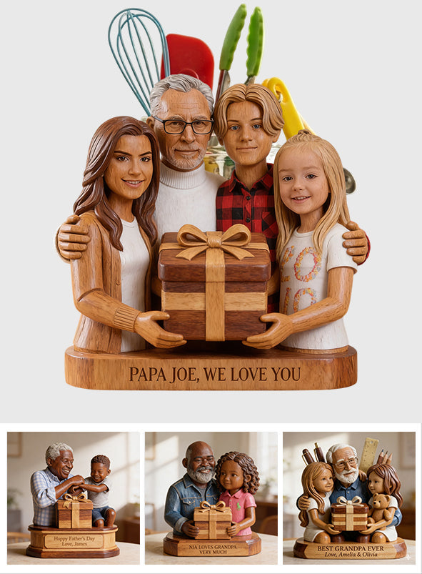 Papa Dad Everything Holder - Personalized Grandpa Wooden Desk Organizer