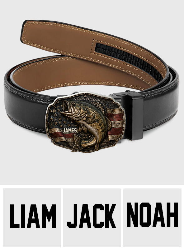 Love Fishing - Personalized Fishing Leather Belt With Shaped Buckle