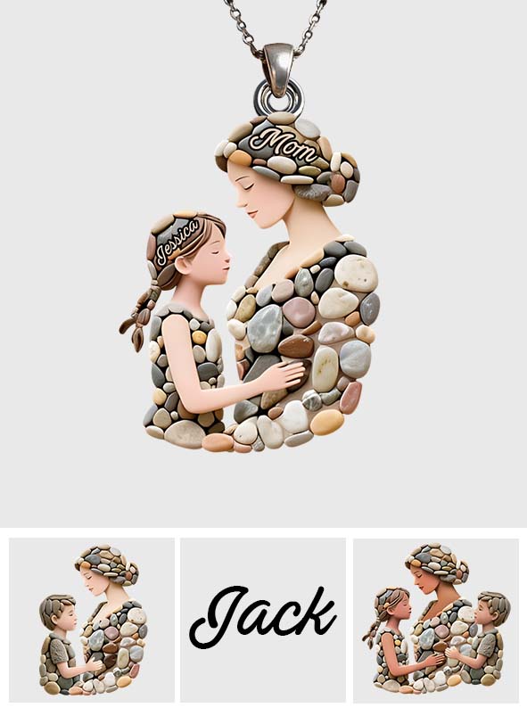 Pebble Gift For Mom - Personalized Mother Shaped Metal Pendant Necklace