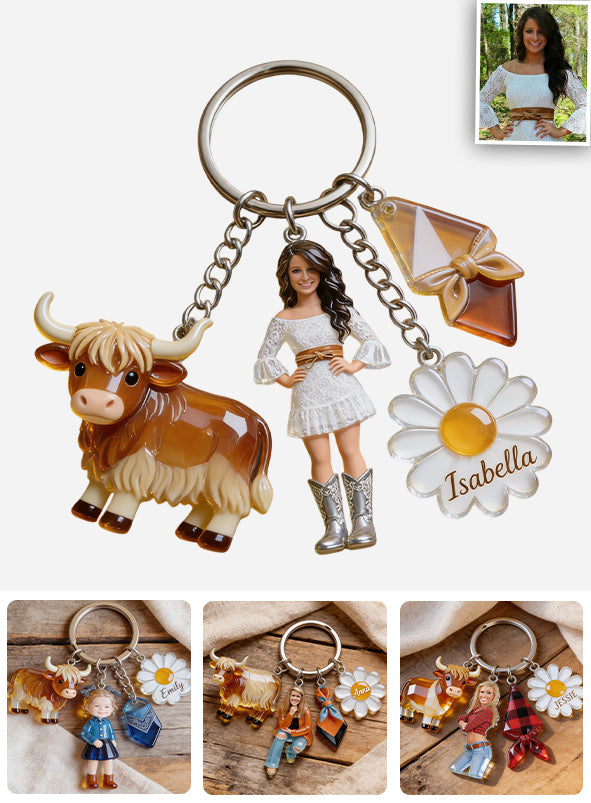 Love Highland Cow - Personalized Highland Cow Premium Keychain With Charms