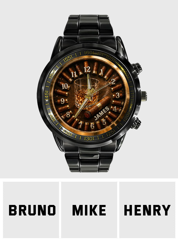 Whiskey and Cigar, Gift for Men - Personalized Whisky Hand Watch