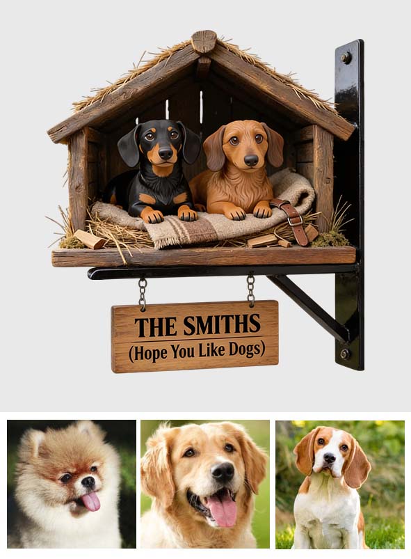 The Pet's House, Human Just Live Here - Personalized Dog Wooden Wall Mount Sign