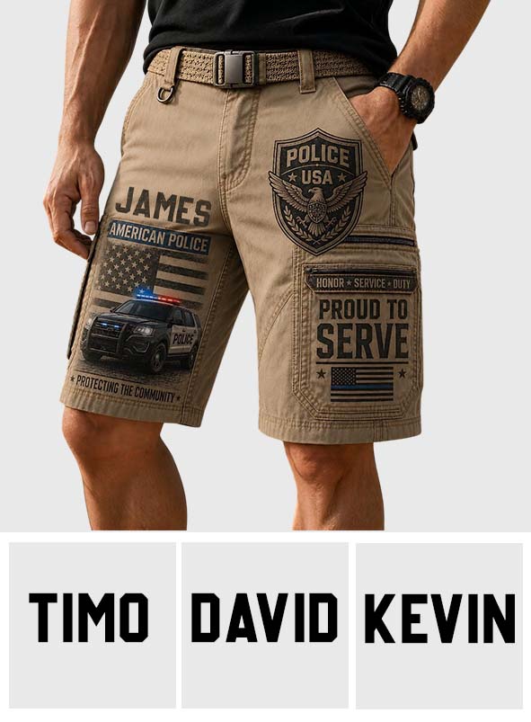 Police Officer Gift - Personalized Police Officer Cargo Shorts With Belt