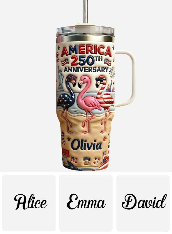 Patriotic Flamingo - Personalized Flamingo Tumbler With Handle
