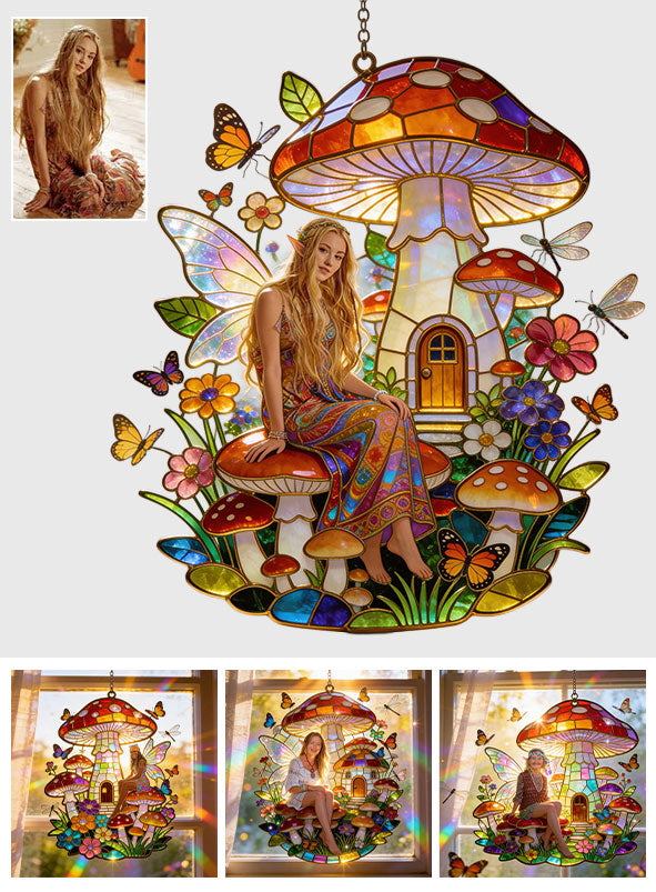 Mushroom Hippie Style - Personalized Hippie Window Hanging Suncatcher Ornament
