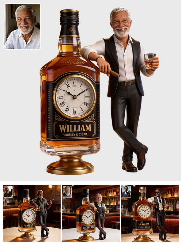 Whiskey And Cigar - Personalized Whisky Desk Clock Plaque
