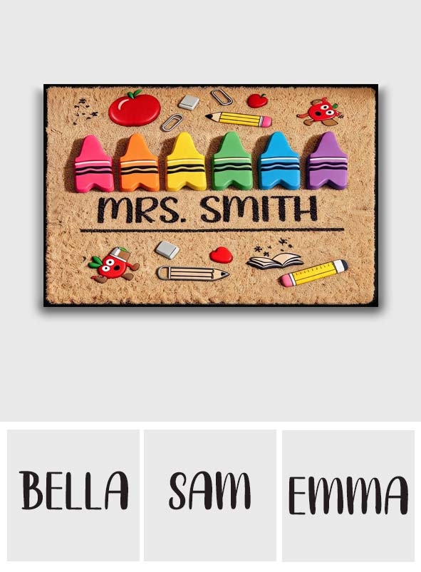 Pencil Crayon Teacher Doormat - Personalized Teacher Doormat