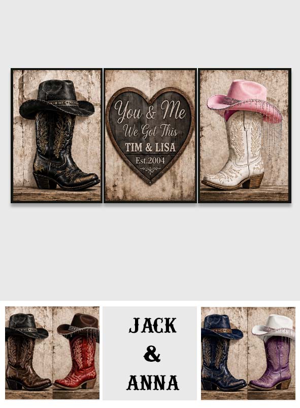 We Got This, Farmhouse Decoration, Cowboy Cowgirl Couple - Personalized Western Outfit Poster & Canvas Set