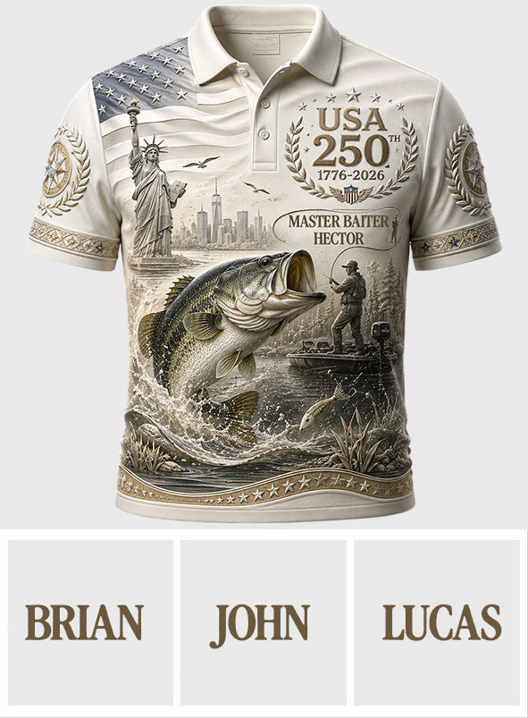 USA 250th Bass - Personalized Fishing Polo Shirt